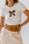 Women's Leopard Ribbon Printed Cotton Crew Neck T-Shirt Crop - 2