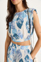 Women's Blue Padded Elastic Waist Crop Blouse Loose Trousers Patterned Linen Bottom-Top Set 25-086 60283430 - 5