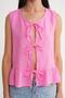 4717 Women's Front Lace Ruffle Sleeveless Linen Blouse Pink - 5