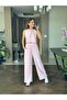 Women's Pink Zero Sleeve Back Lace-Up Strawberry Fabric Blouse and High Waist Pants Two-Piece Set 9310