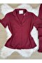 Cherry Rot Cotton Short Sleeve Front Button Pajama Set with Ruffle Detail on Sleeves and Legs - 8