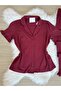 Cherry Rot Cotton Short Sleeve Front Button Pajama Set with Ruffle Detail on Sleeves and Legs - 3