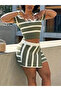    Women's Short Sleeve Polo Neck Crop Asymmetrical Mini Knitwear Skirt Double Set - 3