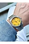 Silver Color Pastel Yellow Dial Calendar Steel Band Men's Wrist Watch - 7