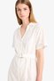 100% Cotton Shirt Collar Embroidery Short Sleeve Belted Midi Dress F0430Ax25Sm - 4