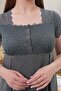 Maternity Guipure Detailed Short Sleeve Maternity Nightgown 75% Cotton 25% Viscose - 3