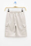 Cream Elastic Waist Double Cargo Pocket Boys Shorts 21178 - 2