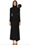 Women's Black Self Belted Full Lined Zipper Silk Jersey Maxi Dress - 2