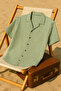 Men's Green-White Striped Short Sleeve Summer Shirt – Comfortable Flowing Cool Fabric - 4