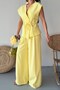Women's Double Bottom Top Suit Lace-Up Loose Cut Flowy Summer Short Sleeve Kimono Jacket Palazzo Pants - 7