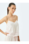 Cotton V-Neck Fisto Detailed Thin Strap Pajama Top