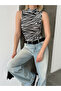 Women's Ecru Zebra Turtleneck Tank Top - 3