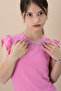 Sequined Jean Shorts Pink Necklace Detailed Badi Girl's 2 Piece Set 21108 - 3