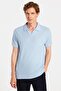 Men's Slim Fit Slim Fit Viscose Fabric Patterned Plain Pique Buttonless Light Blue Polo Neck T-Shirt - 2