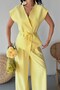 Women's Double Bottom Top Suit Lace-Up Loose Cut Flowy Summer Short Sleeve Kimono Jacket Palazzo Pants - 6