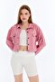 Women's Bomber Gabardine Jacket Snap Button College Denim Jacket with Pockets Colorful Easy to Match Jacket - 4
