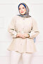 Lace-Up Terikoton Shirt Tunic with Metal Heart Figure Beige - 2
