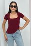 Women's Short Sleeve T-Shirt Square Neck Double Layer Sandy Fabric Crop T-Shirt - 5