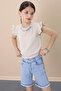 Sequined Jean Shorts Beige Necklace Detailed Badi Girl's 2 Piece Set 21109 - 4