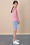 Sequined Jean Shorts Pink Necklace Detailed Badi Girl's 2 Piece Set 21108 - 4