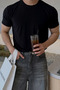Men's Slim Fit Slim Fit 100% Cotton Basic Knitted Black T-Shirt - 3