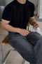 Men's Slim Fit Slim Fit 100% Cotton Basic Knitted Black T-Shirt - 2