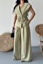 Women's Double Bottom Top Suit Lace-Up Loose Cut Flowy Summer Short Sleeve Kimono Jacket Palazzo Pants - 7