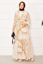 Linen Patterned Belted Dress Milk Coffee