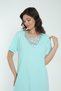Women's Plus Size V-Neck Slit 100% Cotton Short Sleeve Nightgown / Blue - - B 557 - 6
