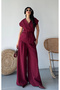 Women's Oversize Tie-Up Vest Trousers Suit Burgundy - 3