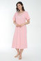 Women's Plus Size V-Neck Slit 100% Cotton Short Sleeve Nightgown / Pink - - B 557
