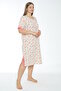 Women's Plus Size Patterned 100% Cotton Short Sleeve Nightgown / Cream - Pink - - B 518 - 5
