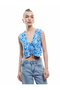 Floral Patterned V-Neck Sleeveless Crop Vest with Tie Detail