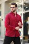 Burgundy Blue Long Sleeve Oversize Men's Shirt 6735 - 4