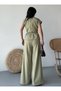 Women's Oversize Tie-Up Vest Trousers Set Khaki - 7
