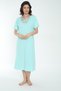 Women's Plus Size V-Neck Slit 100% Cotton Short Sleeve Nightgown / Blue - - B 557 - 2