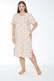 Women's Plus Size Patterned 100% Cotton Short Sleeve Nightgown / Cream - Pink - - B 518 - 3