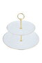 Stand for Serving Dessert Porcelain 2 Tier Al Saif Gallery, Golden Edges - White - 2