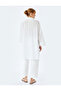 Cotton Floral Embroidery Detailed 3/4 Sleeve Shirt Collar Long Oversize Tunic - 4
