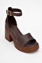 MARGOT Brown Genuine Leather Women's Platform Heeled Sandals - 3