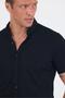 Men's Black Italian Buttoned Collar Short Sleeve Pocketless Slim Fit Shirt 1004250255 - 4