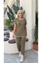 Women's Plus Size Crew Neck Short Sleeve Slim Piping Stripe Detail Tracksuit Set 24784 - 8