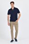 Men's Dark Navy Blue Short Sleeve Plain Suprem Polo Collar Flexible Slim Fit T-Shirt 1011250161_200 - 2