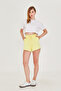 Women's Yellow Modal Fabric Summer Shorts with Pockets, Elastic Waist, Laced Flexible Lycra Daily Comfortable Model