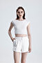 Women's White Shorts Modal Fabric Soft Textured Stretchy Lycra Lace-Up Double Pocket Shorts - 5