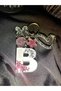 Letter B Silver on White, Pink Stone VIP Extra Figured Epoxy Letter Key Gift Keychain - 4