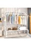 Garment Rack with Wheels, Double Rod, Freestanding Clothes Organizer – White