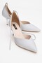 Women's Gray Stone Lace Detailed Heeled Women's Shoes