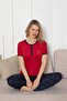 Women's Embroidered Pajama Set - Navy Rose Pattern Short Sleeve Lycra Rink Viscose 2861Ky - 5