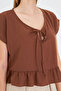 Women's Light Coffee Bat Sleeve Collar Tie-Up Skirt Ruffled Oversize Crop Blouse Arm-24Y001088 - 4